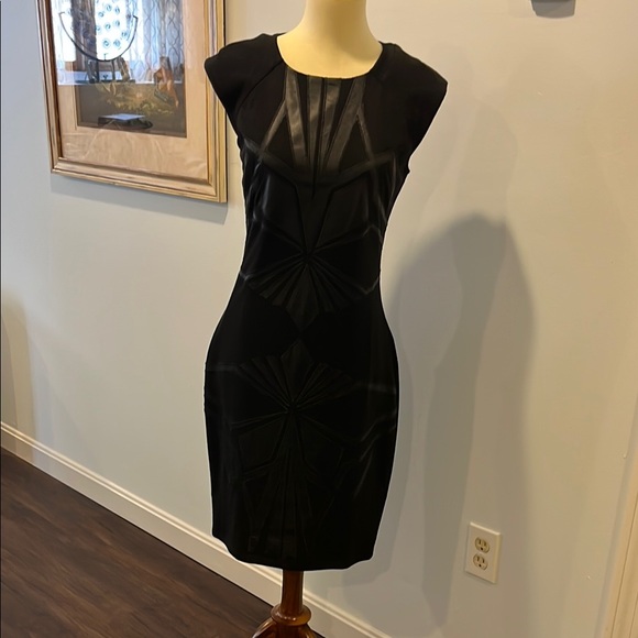 CACHE BLACK KNEE LENGTH DRESS / SIZE 4 / GOLD BACK ZIPPER / LIKE NEW - Picture 1 of 6